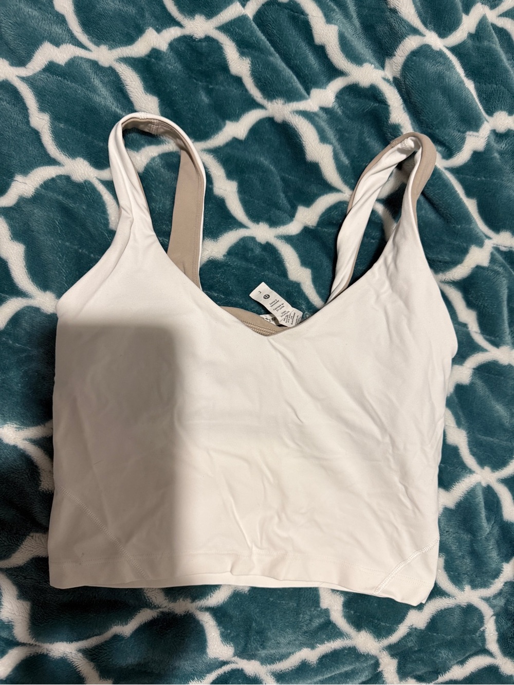 lululemon athletica White Crop Tank with Beige Trim